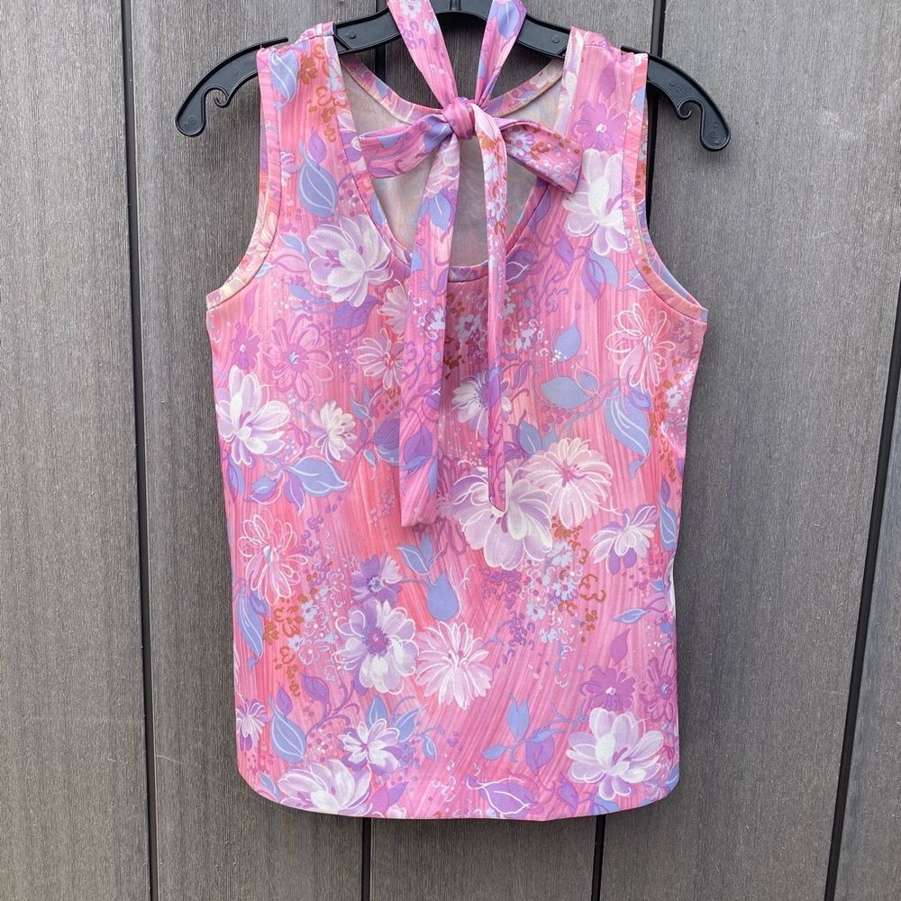 Vintage Floral‎ Polyester Top With Belt - Picture 6 of 7